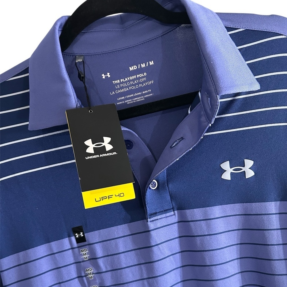 Under Armour Men's Blue and White Striped Polo, The Playoff Polo, NWT, Size M - Picture 4 of 5